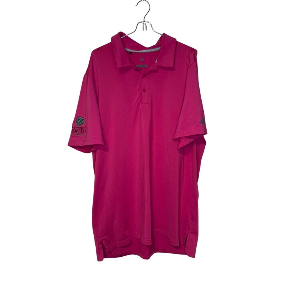 Adidas Men's Polo Shirt Golf Logo Collared Spread Collar Short Sleeve Pink Large